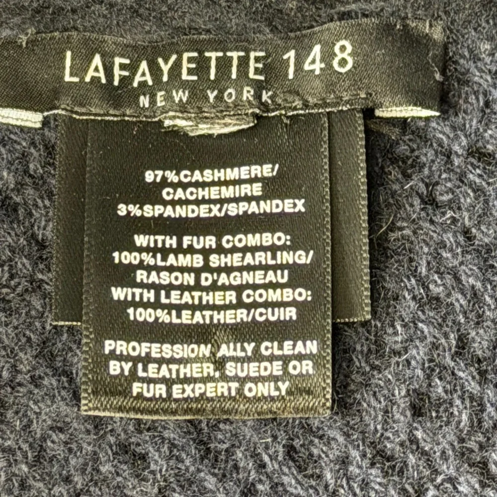 Lafayette 148 New York Cashmere Lamb Shearling Fur Trim Knit Vest Navy L